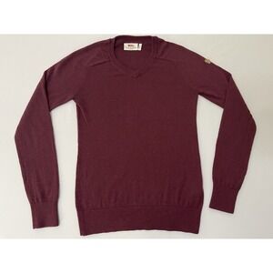 Fjallraven Sormland Wool Sweater Womens Small S Red V Neck‎ Pullover Knit Blend
